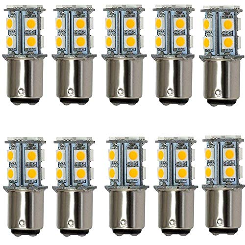 AIYOWEI BA15D 1142 1076 1176 High Bright Car LED Bulb 13-5050SMD AC/DC12V-24V (Pack of 10) (Warm White)