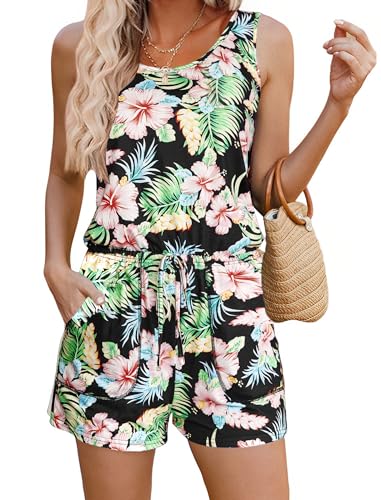 Image of ADOME Rompers for Women Summer Sleeveless Scoop Neck Tank Top Casual Short Jumpsuit Rompers with Pockets