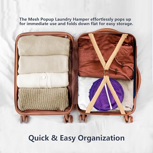 Image of Pop Up Laundry Hamper, Mesh Laundry Basket Collapsible, Foldable Hamper for Travel and Storage (Purple)