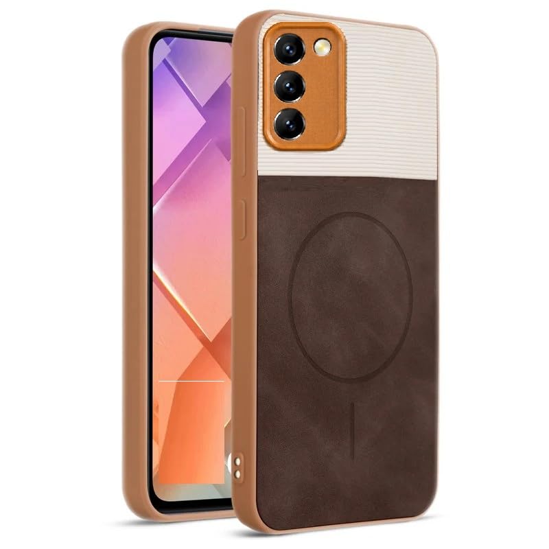 Image of Bintage Dual-Leather Mac Safe Design Phone Case| Soft Touch Finish | Full Camera Protectection Back Cover Compatible for Samsung A03s / M02s 4G - White & Choco Brown