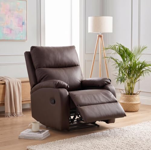 Image of Royaloak Nova Leatherette Recliner 1 Seater, Manual Recliner Chair with High Backrest, Tufted Design, Padded Armrests & Soft Cushions, Living Room Recliner Sofa, Brown