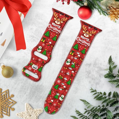 Image of Wipalor Christmas Band for Apple Watch Bands for Women 46mm 45mm 44mm 42mm 49mm, Cute Holiday Christmas iWatch Bands Women, Soft Silicone Sport iPhone Watch Series 11 10 9 SE 8 7 6 5 4 3 Ultra-Reindeer