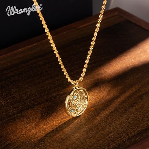 Montana West x Wrangler Gold Plated Pendant Necklace for Women, 18k Gold Plated Lightweight Chain Dainty Jewelry2