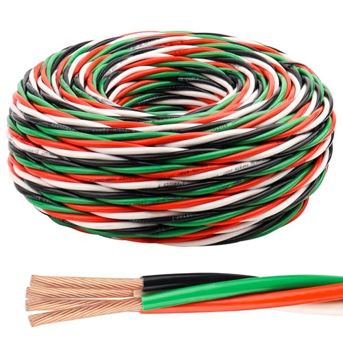 Image of THHN Wire 12 Gauge 150 FT 4 Conductors Copper Wire Black Red White Green, 12 /3 AWG Copper Wire with Ground 600V Building Wire Nylon Jacket for Residential, CNC, Ground, Industrial