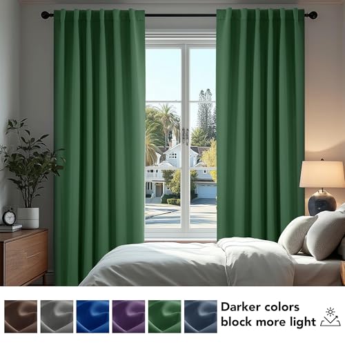 Deconovo Blackout Curtains, Thermal Insulated, W42 x L95 2 Panels, Back Tab, Machine Washable, Room-Darkening Drapes for Bedroom/Living Room Dark Forest