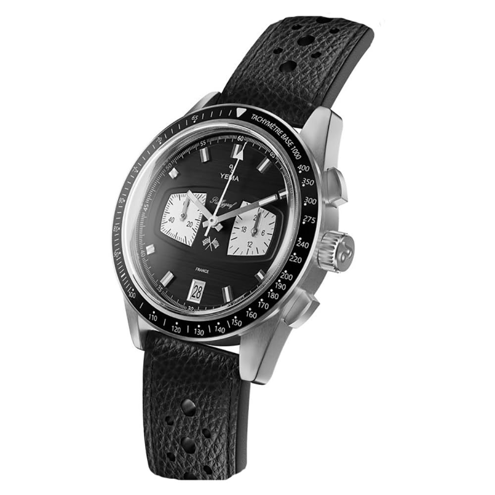 YEMA Rallygraf Reverse Panda Acciaio Ibrido Meccanico Quarzo Pelle Nero Orologio Uomo