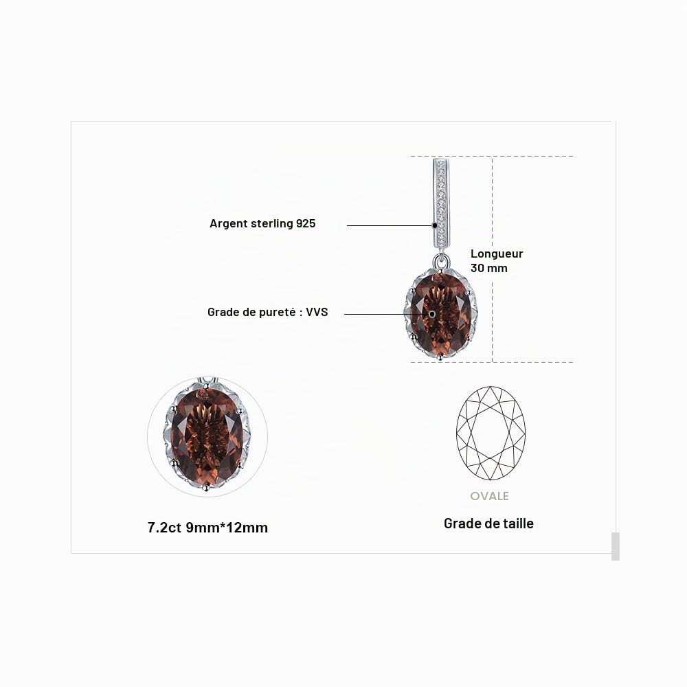 JewelryPalace Boucles d'oreilles Pendantes Ovale Naturelle Quartz Fume Argent 925