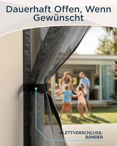 ARCOL Fliegengitter Balkontür 100x235 cm cm aus Fiberglas – Schluss mit Mücken in 3 Min., Ultrafeines Insektennetz, Automatischer Verschluss mit Magneten & Gewichten, Extrabreites Klettband (Schwarz)