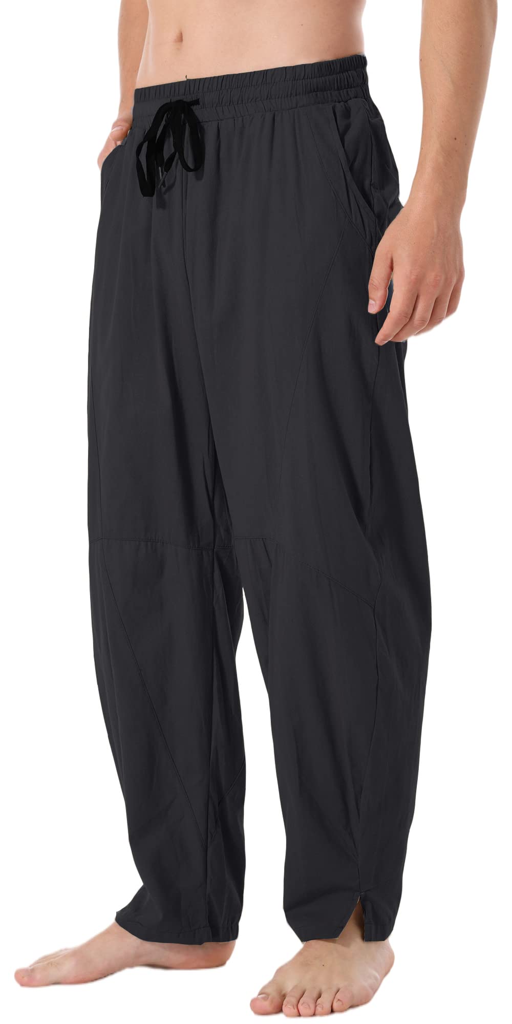 CLANMILUMS Mens Casual Cotton Linen Pants Loose Elastic Waist Summer Beach Trousers