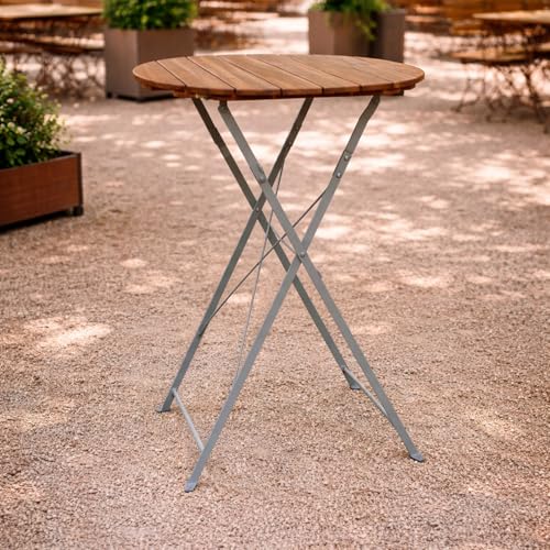Mojawo Stehtisch Klapptisch Biergarten Stehtisch Tisch Gartentisch klappbar Akazie Stahl pulverbeschichtet Ø80 cm Höhe 110cm