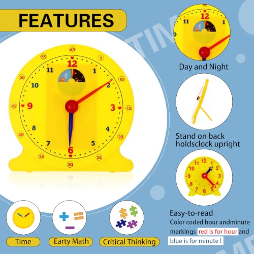 Image of Lenwen 75 Pcs Classroom Clock Kit 24 Hours Learn to Tell Time Teaching Clock Toy for Kids Teaching Time Resources for Kids Learning Teacher Classroom Supplies