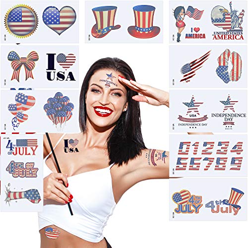 30 Sheets Patriotic Temporary Tattoos Independence Day Tattoos July 4th Tattoos USA Temporary