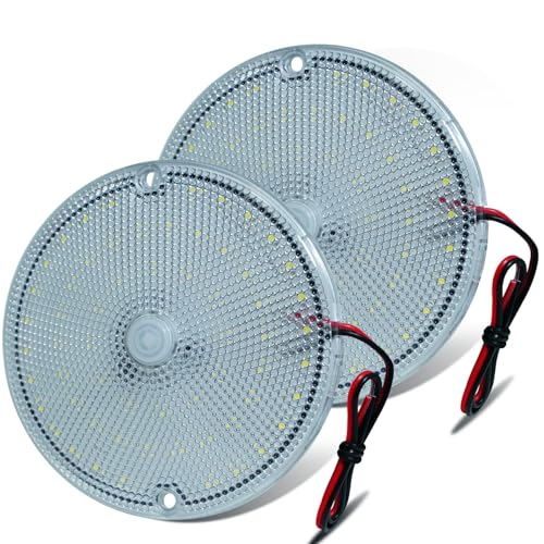 Luz LED Interior Ultra-Delgada 12V 24V con Interruptor, Plafón LED 60 Luces Alta Luminosidad, Lámpara Voltaje Amplio DC 9-85V para Autocaravana, Remolque, Furgoneta, Camión, Barco (Pack de 2)