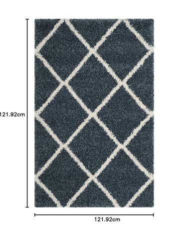 Image of Handwoven Microfibre 3D Rug for Living Room (Slate Blue & Ivory, 4 X 4 Feet (Square), Microfibre)