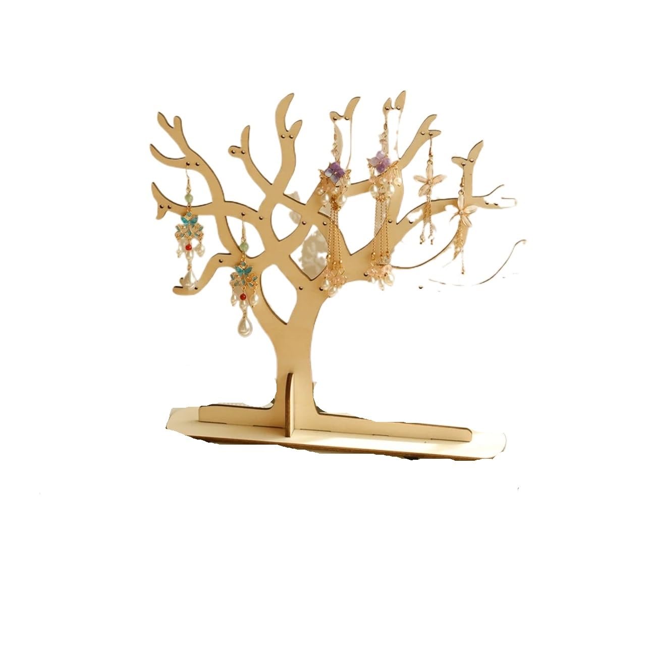 Zymjzbetic Jewellery Tree Retro Earring Tree Wooden Jewelry Storage Racks Creative Branch-shaped Ornaments Home Desktop Display Stand(Khaki)
