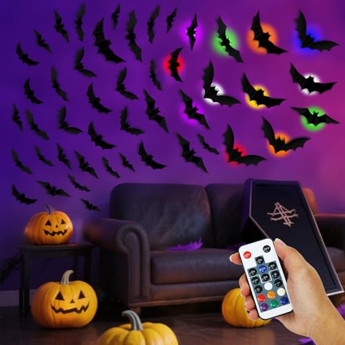 PChero 12 Lights & 48 Bats Halloween Decoration with Remote Timer