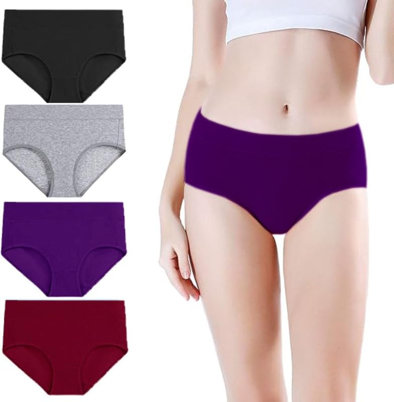 Image of DIVING DEEP Women's Cotton Underwear, Mid Waist Full Coverage Underpants, Post Partum Briefs Panties for Women Multipack-4