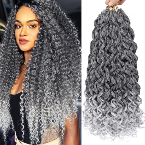 7 Packs GoGo Curl Crochet Hair 18 Inch Long Curly Crochet Hair for Women Beach Curl Water Wave Deep Twist Crochet Braids Synthetic Braiding Hair Extensions (18 Inch, TGRAY)