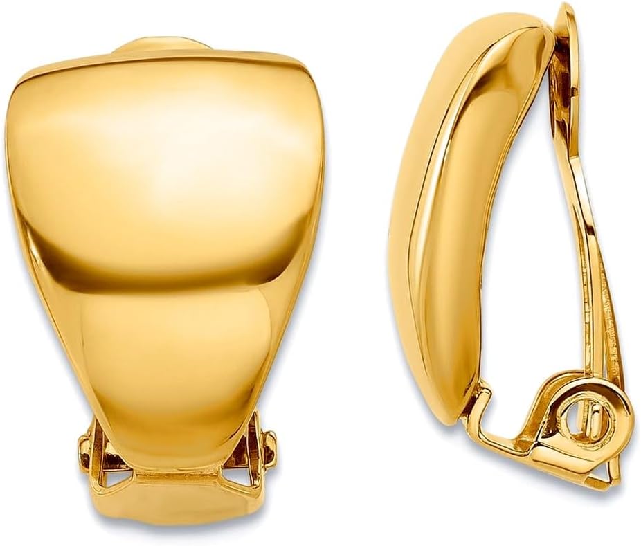 14k Solid Yellow Gold Polished Omega Clip Non Pierced Earrings 16.5x10.4mm Wide Clip on Earring for Women