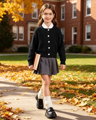 Image of Girls Cardigan Sweater School Uniforms Toddler Long Sleeve Button Knit Solid Sweaters Tops