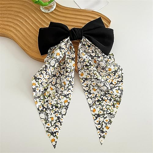 Ribbon Flower Ponytail Hair Clip Black Fresh Cloth Fabric Spring
