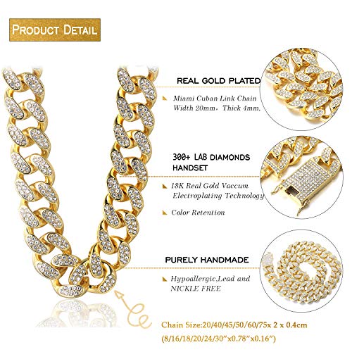 Halukakah Gold Chain for Men Iced Out,20MM Miami 18k Real Gold Plated/Platinum White Gold Finish Choker Necklace,Full Cz Diamond Prong Set,with Giftbox2