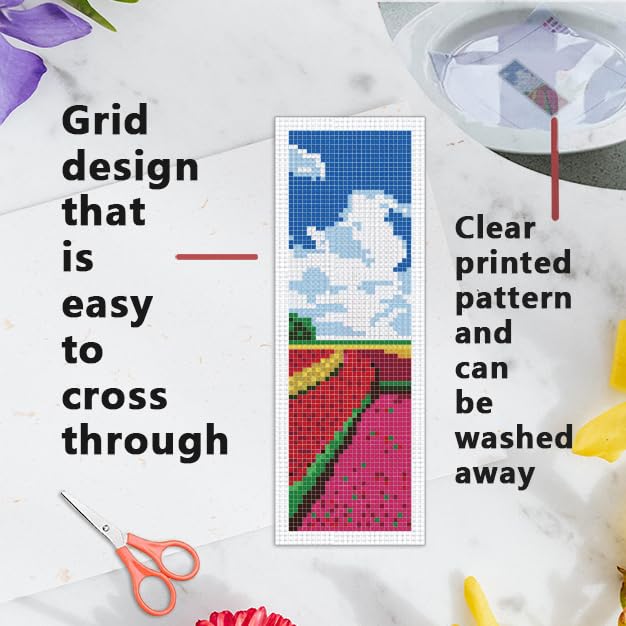 Image of INFUNLY 6pcs Natural Scenery Cross Stitch Bookmark Kits Mountain Embroidery Bookmark Kit with Instructions Lakes Sky Handmade Cross Stitch Set Pre-Printed Flowers DIY Bookmark-Kits for Book Lovers