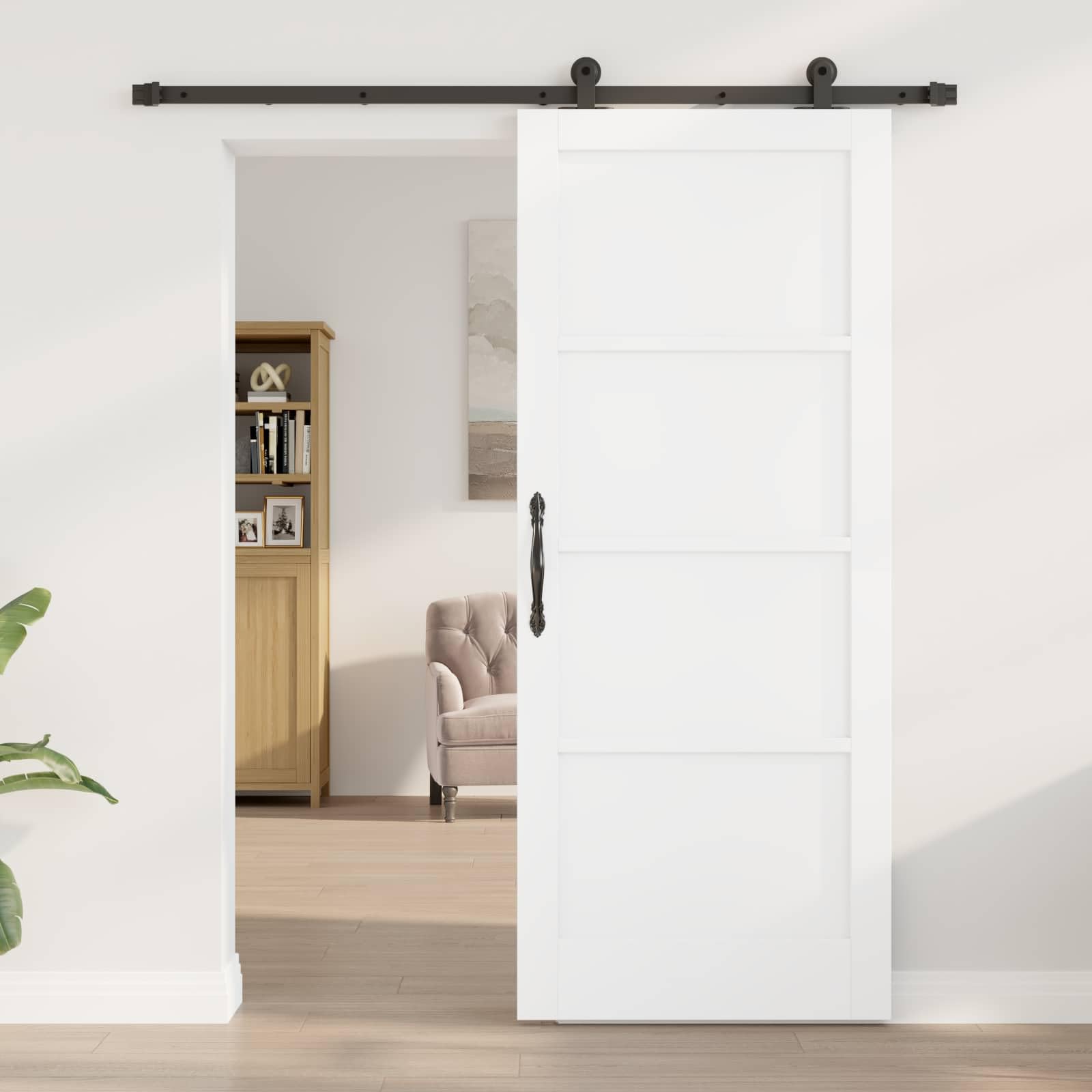 Puerta corredera de madera de pino maciza, 83 x 202 cm, color blanco y
