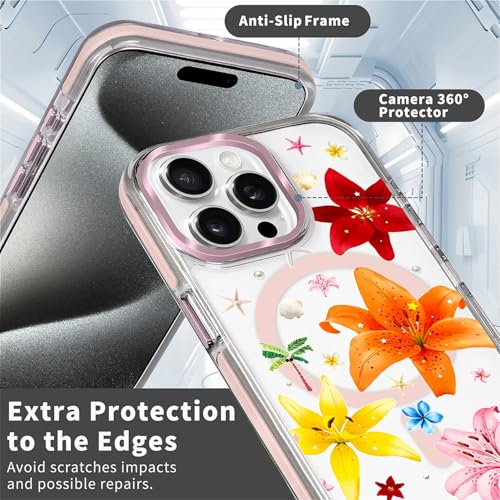 COTAIL Clear Magnetic Case for iPhone 15 Pro, Slim Anti-Yellow Transparent Cover, Military Grade Protection, Phone Cases for iPhone 15 Pro, Colorful Lily Floral Summer - image 5