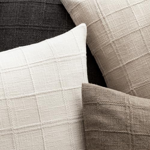 Image of Foindtower Set of 1 Decorative Linen Check Throw Pillow Cover Neutral Farmhouse Vintage Cushion Cover Modern Boho Home Decor for Sofa Chair Couch Bedroom Living Room,26x26 Inch,Charcoal