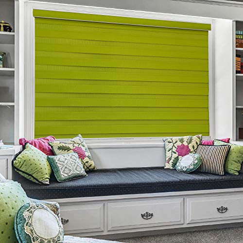 Image of Zebra Blind for Windows Dual Layer Zebra Roller Shades Light Filtering Sheer Window Treatments Privacy Light Control for Day and Night, Color Green, W143XH200CM