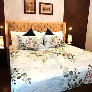 TARA- Sparkling Homes 350 TC Cotton Double Bed Sheet with 2 Pillow Covers - King Size, 275 X 275 Cm, Sky