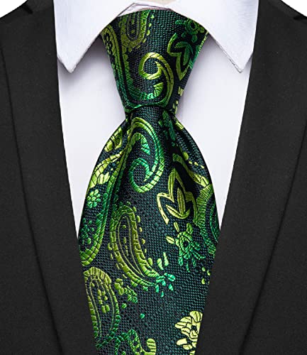 Image of YourTies Green Tie for Men Silk Paisley Men's Necktie Woven Jacquard Formal Business Party Wedding Designer
