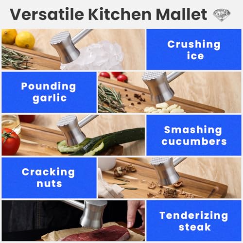 Aihomo Meat Tenderiser Mallet & Hammer - 304 Stainless Steel - Dual-Side Heavy Duty One-Piece Design for Beef, Chicken, Conch, Veal, Sunday Roasts - Dishwasher Safe & Ergonomic Design - Image 7