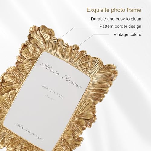 Image of 4x6 Picture Frames Gold Vintage Photo Frame for Table Top Display and Wall Hanging Home Decor