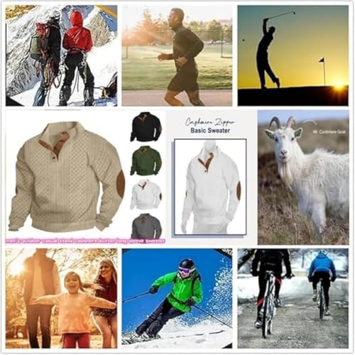 Men's Outdoor Leisure Standing Collar Long Sleeve Jacquard Knitted Pullover Top,Vintage Western Button Up Elbow Patch Sweater2