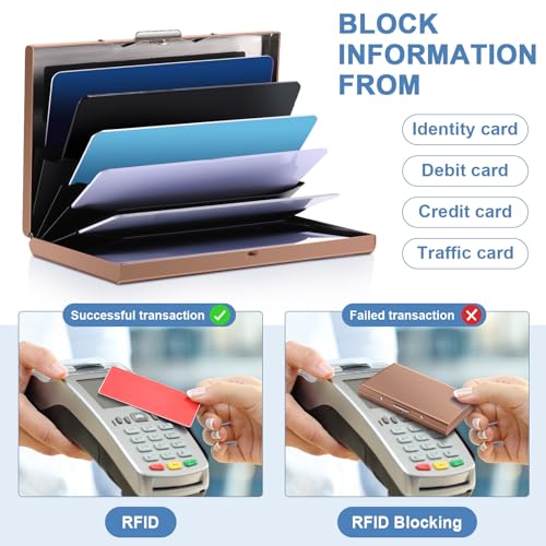 Thenshop 3 Pcs Stainless Steel Credit Card Holder Metal RFID Blocking Case Protector Metal ID Card Wallet with 6 Slot for Men Women Gift Box(Silver, Rose Gold, Mirror Silver)3