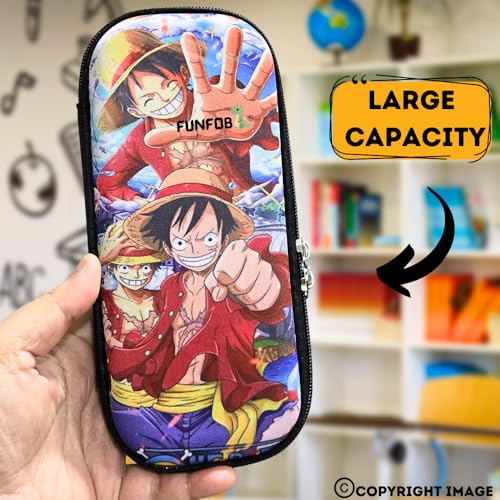 Image of FUNFOB Anime Pencil Box for School College for Pen Pencil Or Other Stationery Products Luffy Pencil Pouch | Luffy Red Cap