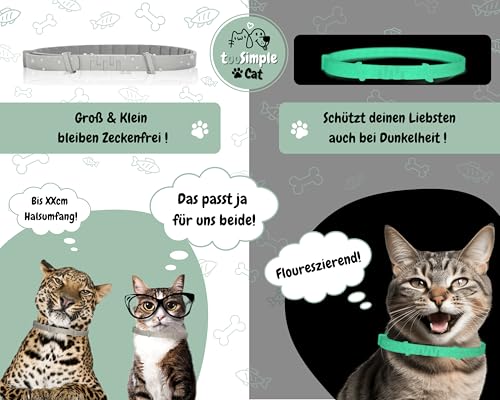 tooSimple Das Zeckenhalsband für Katzen 100% Pflanzliches Premium Öl Wirkungsvoller Schutz gegen Zecken Flöhe Mücken Läuse Ungeziefer - 8 Monate Wirkungsdauer