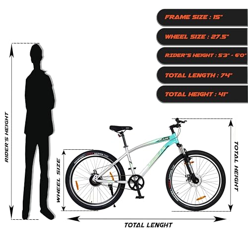 Image of Vaux Blaze 27.5T Cycle for Men| Single Speed MTB| 15 inch Hiten Steel Frame | Dual Tone Colors | Dual Disc Brakes | 27.5 * 2.4 Nylon Tyres | 80mm Front Suspension| Double Wall Alloy Rims(Silver-Green)