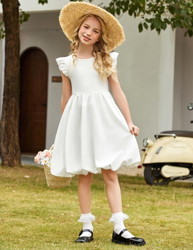 Arshiner Tween Girls Summer Bubble Dress Ruffle Sleeve Casual Party Midi Dresses4