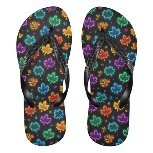 Flip Flop Sandals Bright Leaves Print for Women Men Beach Outdoor XS