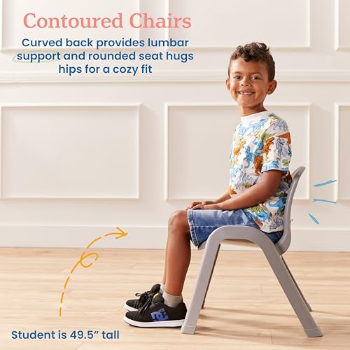 Image of ECR4Kids Plastic Stackable SitRight Chair, 11in, Classroom Furniture, Grey, 4-Pack