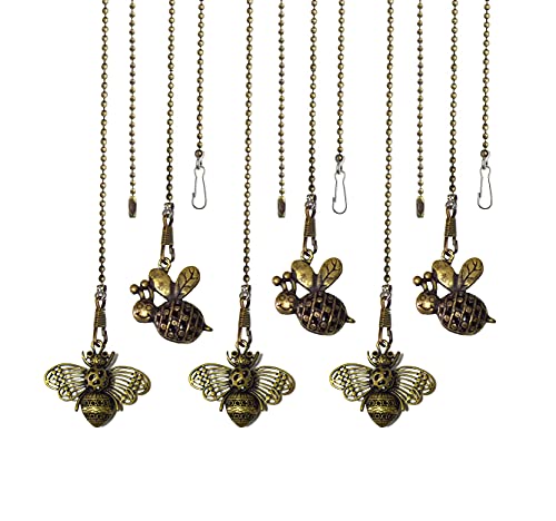 Image of 6 Pcs 15 inch Vintage Bee Out Charm Pendant Ceiling Fan Danglers Fan Pulls Chain Extender with Ball Chain Connector (Bee)