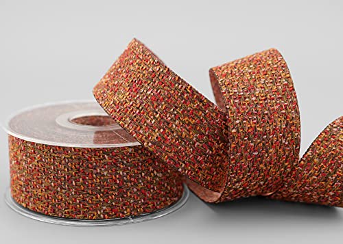 finemark 8 m x 40 mm Fabric Ribbon Wool Look Ribbon Terracotta Woven Decorative Ribbon for Sewing Crafts Decorating Ribbon Brown Red Orange Gift Ribbon Sewing Craft Projects - Image 2