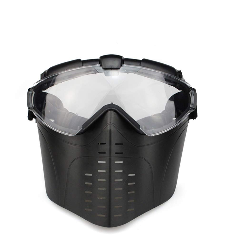 Outdoor Paintball Shooting Face Protection Gear Tactical Full Face Anti Fog PC Mask with Fan - Black