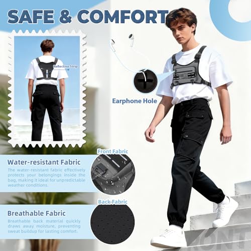 Image of Muserise Sports Chest Bag For Men Women, Water Resistant Lightweight Front Chest Pack, Running Vest Bag With Built-In Phone Holder & Extra Storage For Workouts, Running, Cycling (Gray)