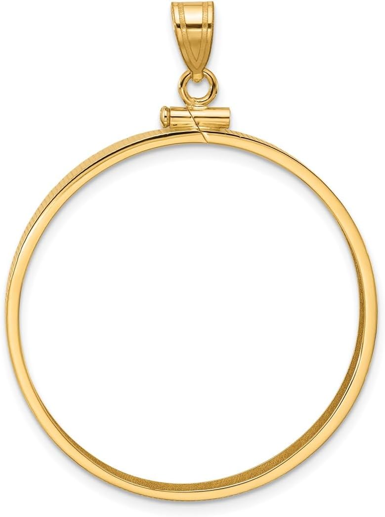 10k Yellow Gold Polished 32.7mm x 3.00mm Screw Top Coin Bezel Pendant - Fits 1 oz American Eagle, 1 oz Cat, and 1 oz Krugerrand