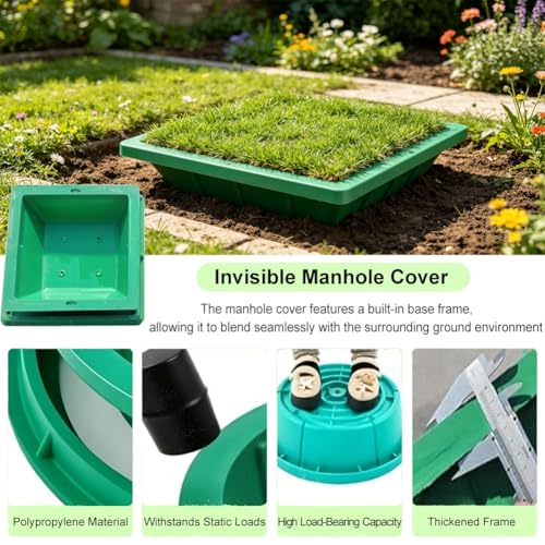 Tapa de alcantarilla de césped sintético con base para acceso a desagües, pack de 4 4