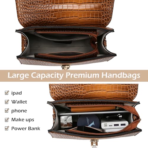 Makukke Shoulder Bag Pu Leather Handbags Crocodile Pattern Top Handle Purse Trendy Crossbody Bag for Women Flap Satchel Bags3